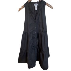Japna Black Cotton Sleeveless Button Front Tassel Tie Tiered Boho Dress Size S